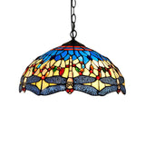 2 Heads Dragonfly Pendant Lighting Tiffany Yellow-Blue Stained Glass Hanging Ceiling Light for Living Room Clearhalo 'Ceiling Lights' 'Close To Ceiling Lights' 'Industrial' 'Middle Century Pendants' 'Pendant Lights' 'Pendants' 'Tiffany close to ceiling' 'Tiffany Pendants' 'Tiffany' Lighting' 179963