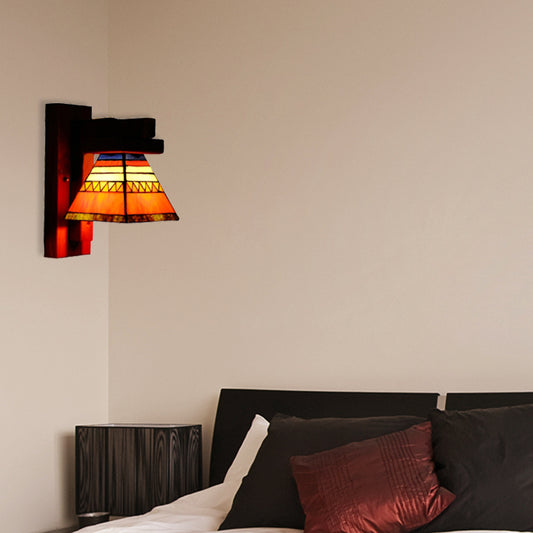 Tiffany Traditional Orange Wall Light Craftsman 1 Bulb Stained Glass Wall Lamp for Bedroom Clearhalo 'Industrial' 'Middle century wall lights' 'Tiffany wall lights' 'Tiffany' 'Wall Lamps & Sconces' 'Wall Lights' Lighting' 179980