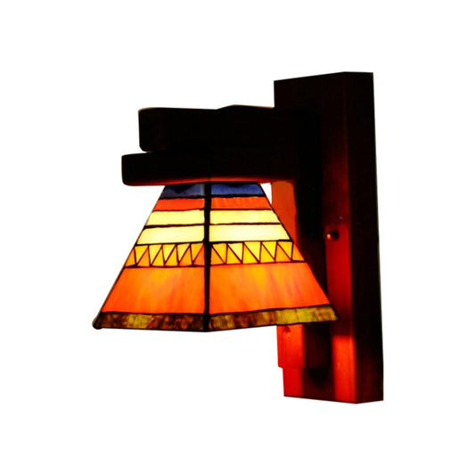 Tiffany Traditional Orange Wall Light Craftsman 1 Bulb Stained Glass Wall Lamp for Bedroom Clearhalo 'Industrial' 'Middle century wall lights' 'Tiffany wall lights' 'Tiffany' 'Wall Lamps & Sconces' 'Wall Lights' Lighting' 179981