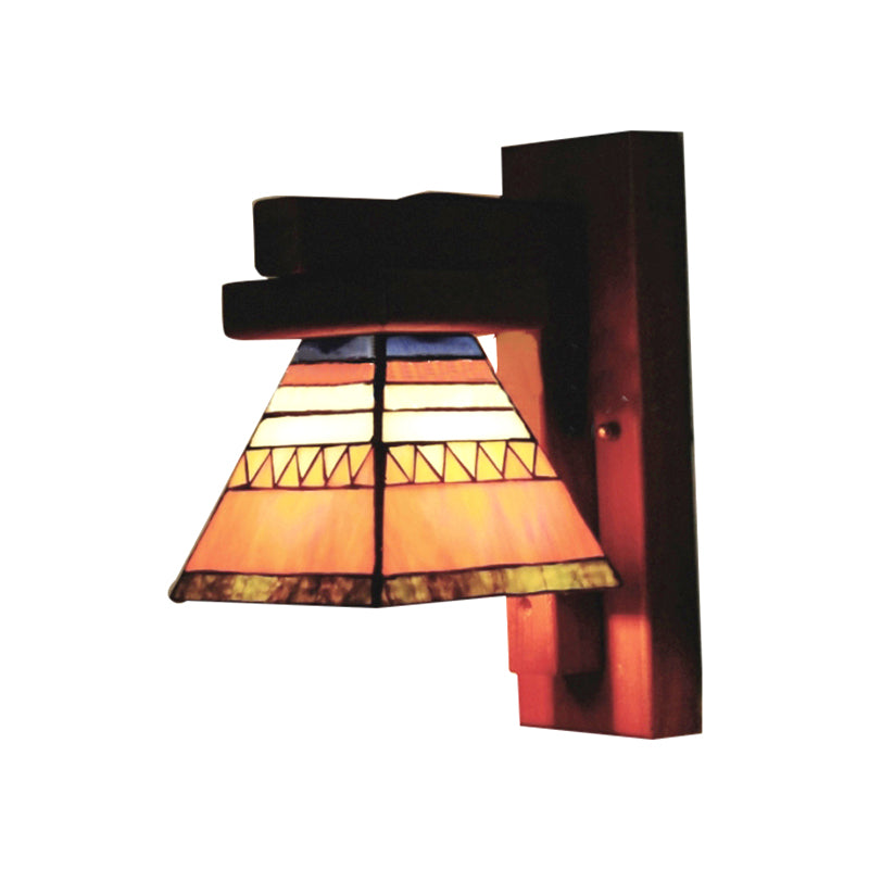 Tiffany Traditional Orange Wall Light Craftsman 1 Bulb Stained Glass Wall Lamp for Bedroom Clearhalo 'Industrial' 'Middle century wall lights' 'Tiffany wall lights' 'Tiffany' 'Wall Lamps & Sconces' 'Wall Lights' Lighting' 179983