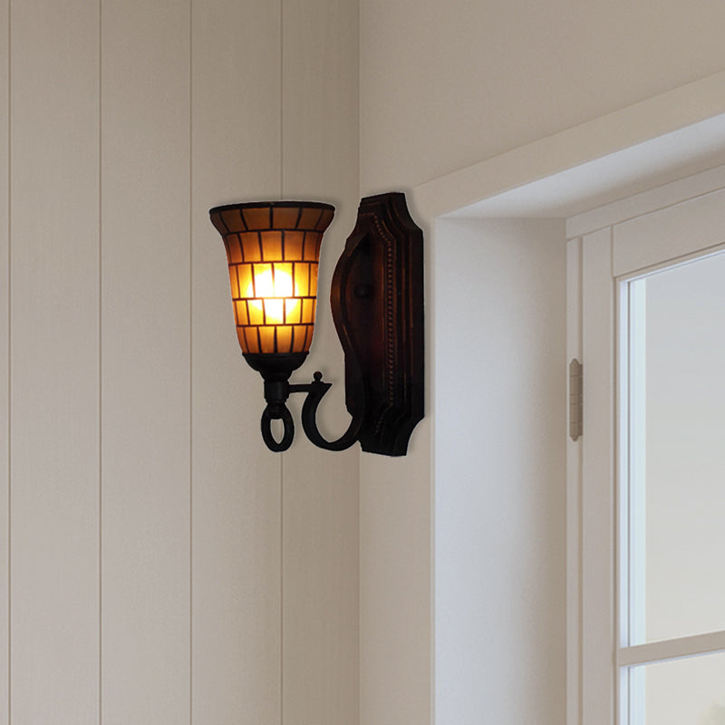 1 Head Slim Bell Wall Sconce Retro Loft Glass Wall Light in Yellow for Library Cafe Clearhalo 'Industrial' 'Middle century wall lights' 'Tiffany wall lights' 'Tiffany' 'Wall Lamps & Sconces' 'Wall Lights' Lighting' 179992