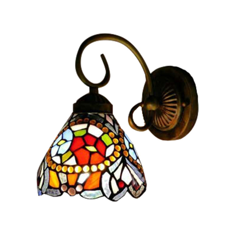 Flower Wall Light Fixture Tiffany Multicolor Stained Color 1 Head Rust Sconce Light Clearhalo 'Industrial' 'Middle century wall lights' 'Tiffany wall lights' 'Tiffany' 'Wall Lamps & Sconces' 'Wall Lights' Lighting' 180017