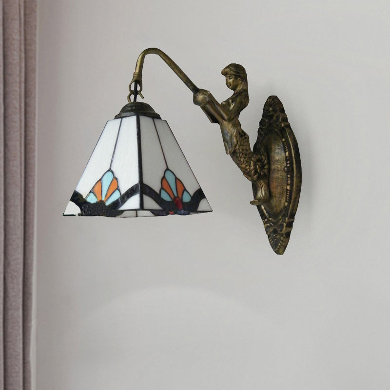 1 Head Wall Mount Light Fixture Tiffany Pyramid White Glass Sconce Light for Corridor Clearhalo 'Industrial' 'Middle century wall lights' 'Tiffany wall lights' 'Tiffany' 'Wall Lamps & Sconces' 'Wall Lights' Lighting' 180021