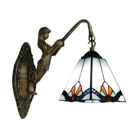 1 Head Wall Mount Light Fixture Tiffany Pyramid White Glass Sconce Light for Corridor Clearhalo 'Industrial' 'Middle century wall lights' 'Tiffany wall lights' 'Tiffany' 'Wall Lamps & Sconces' 'Wall Lights' Lighting' 180022