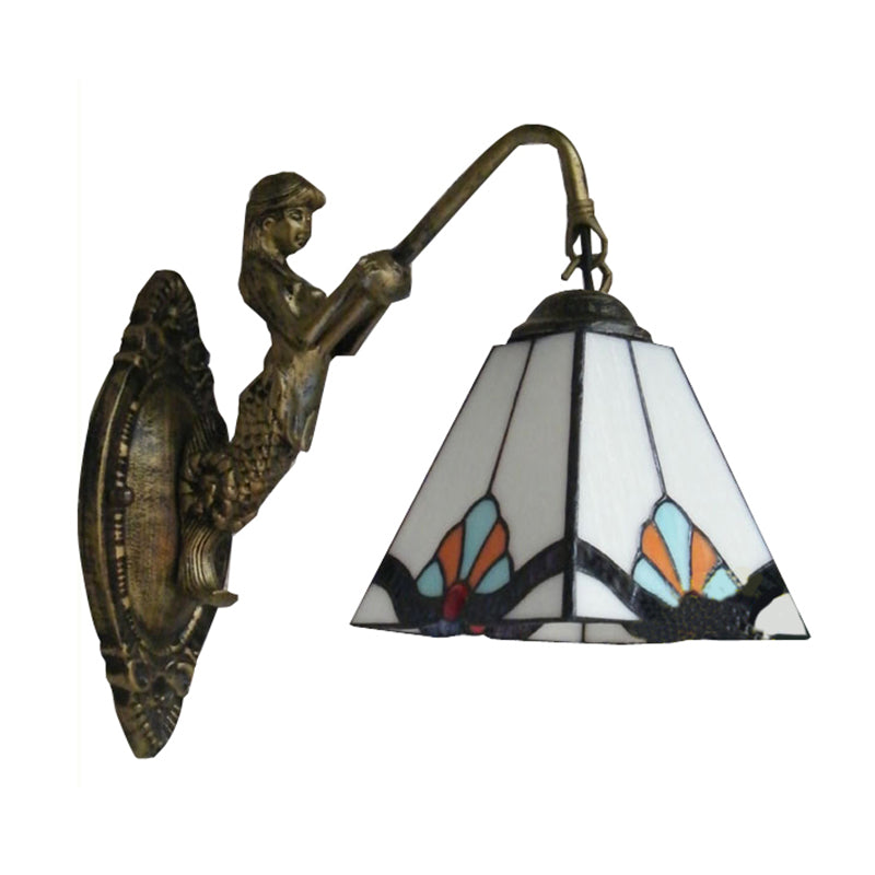 1 Head Wall Mount Light Fixture Tiffany Pyramid White Glass Sconce Light for Corridor Clearhalo 'Industrial' 'Middle century wall lights' 'Tiffany wall lights' 'Tiffany' 'Wall Lamps & Sconces' 'Wall Lights' Lighting' 180023