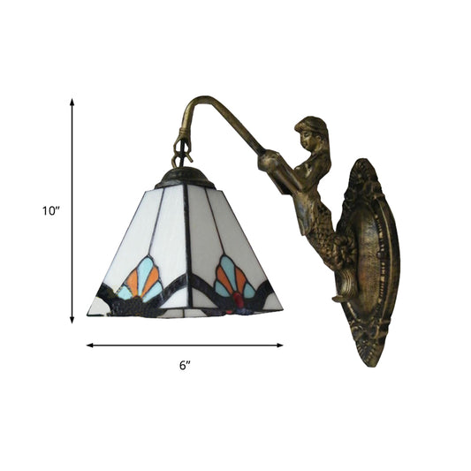 1 Head Wall Mount Light Fixture Tiffany Pyramid White Glass Sconce Light for Corridor Clearhalo 'Industrial' 'Middle century wall lights' 'Tiffany wall lights' 'Tiffany' 'Wall Lamps & Sconces' 'Wall Lights' Lighting' 180024