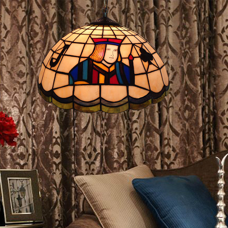 Tiffany Pendant Lighting with Dome Shade Stained Glass 2 Lights Poker Bedroom Lighting Clearhalo 'Ceiling Lights' 'Close To Ceiling Lights' 'Industrial' 'Middle Century Pendants' 'Pendant Lights' 'Pendants' 'Tiffany close to ceiling' 'Tiffany Pendants' 'Tiffany' Lighting' 180053