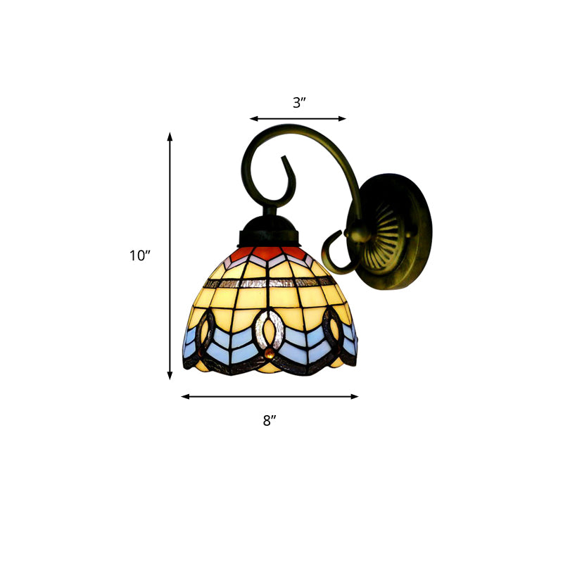 Baroque Style 8"/6" W Grid Bell Wall Light Stained Glass 1 Head Beige Wall Sconce for Kitchen Clearhalo 'Industrial' 'Middle century wall lights' 'Tiffany wall lights' 'Tiffany' 'Wall Lamps & Sconces' 'Wall Lights' Lighting' 180084