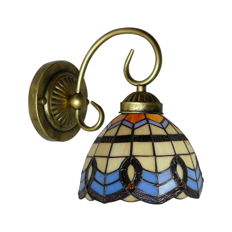 Baroque Style 8"/6" W Grid Bell Wall Light Stained Glass 1 Head Beige Wall Sconce for Kitchen Clearhalo 'Industrial' 'Middle century wall lights' 'Tiffany wall lights' 'Tiffany' 'Wall Lamps & Sconces' 'Wall Lights' Lighting' 180085