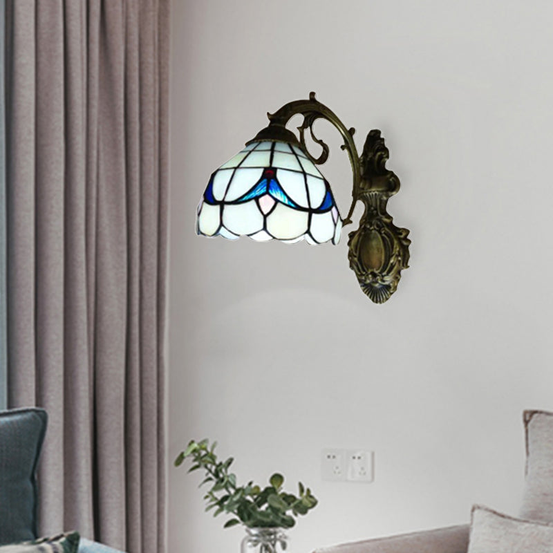 Tulip Motif Bathroom Sconce Light Glass 1 Light Tiffany Stylish Wall Sconce in Antique Bronze Finish White Clearhalo 'Industrial' 'Middle century wall lights' 'Tiffany wall lights' 'Tiffany' 'Wall Lamps & Sconces' 'Wall Lights' Lighting' 180098