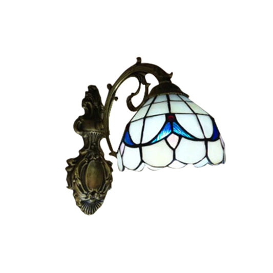 Tulip Motif Bathroom Sconce Light Glass 1 Light Tiffany Stylish Wall Sconce in Antique Bronze Finish Clearhalo 'Industrial' 'Middle century wall lights' 'Tiffany wall lights' 'Tiffany' 'Wall Lamps & Sconces' 'Wall Lights' Lighting' 180100