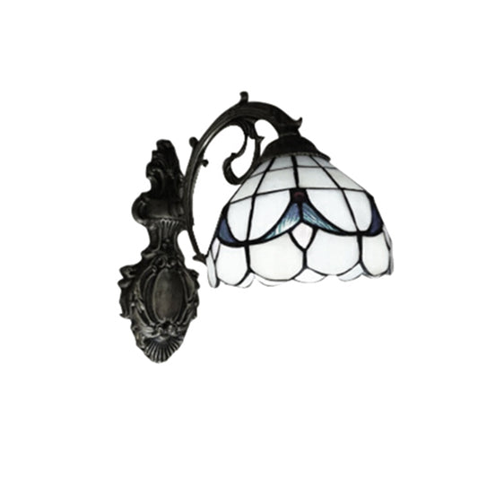Tulip Motif Bathroom Sconce Light Glass 1 Light Tiffany Stylish Wall Sconce in Antique Bronze Finish Clearhalo 'Industrial' 'Middle century wall lights' 'Tiffany wall lights' 'Tiffany' 'Wall Lamps & Sconces' 'Wall Lights' Lighting' 180102