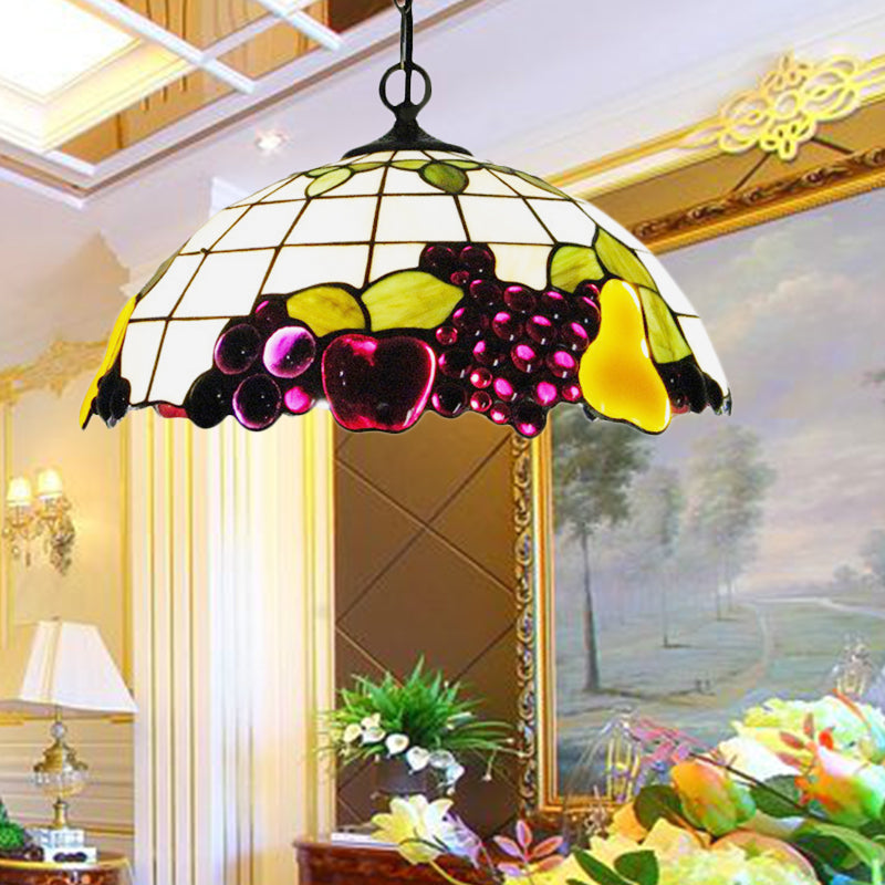Tiffany-Style Fruit Pendant Light Fixture Single Head Stained Art Glass Down Lighting in White for Study Clearhalo 'Ceiling Lights' 'Chandeliers' 'Close To Ceiling Lights' 'Glass shade' 'Glass' 'Industrial' 'Middle Century Pendants' 'Pendant Lights' 'Pendants' 'Tiffany close to ceiling' 'Tiffany Pendants' 'Tiffany' Lighting' 180117