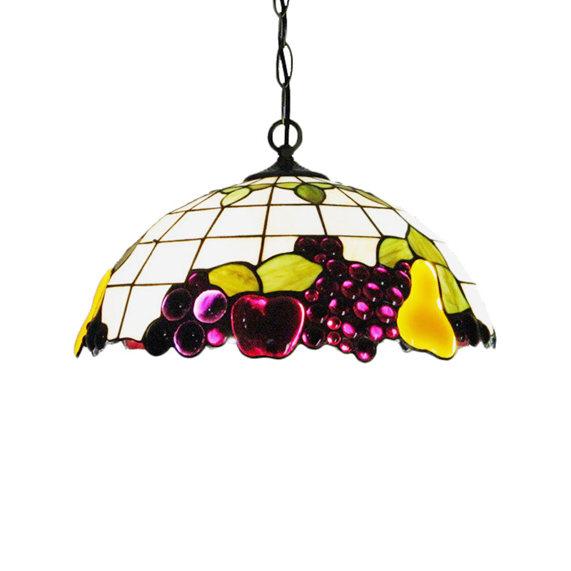 Tiffany-Style Fruit Pendant Light Fixture Single Head Stained Art Glass Down Lighting in White for Study Clearhalo 'Ceiling Lights' 'Chandeliers' 'Close To Ceiling Lights' 'Glass shade' 'Glass' 'Industrial' 'Middle Century Pendants' 'Pendant Lights' 'Pendants' 'Tiffany close to ceiling' 'Tiffany Pendants' 'Tiffany' Lighting' 180118