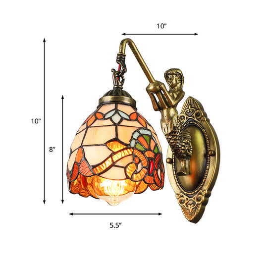 Vintage Dome Sconce Light 5.5" Width 1 Light Stained Glass Sconce Light Fixture with Mermaid Design Clearhalo 'Industrial' 'Middle century wall lights' 'Tiffany wall lights' 'Tiffany' 'Wall Lamps & Sconces' 'Wall Lights' Lighting' 180151
