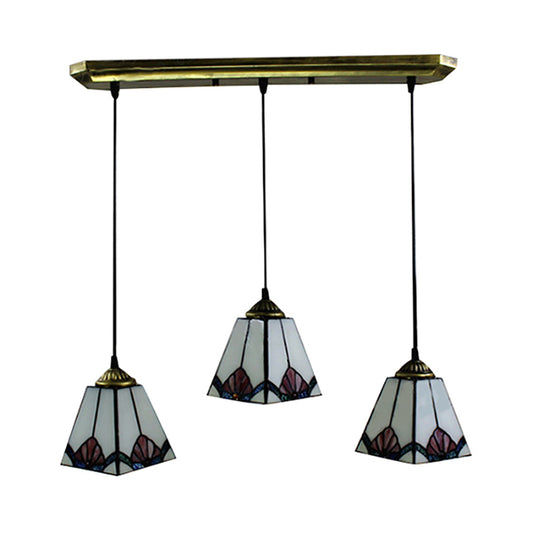 White Pyramid Cluster Pendant Industrial 3 Bulbs Stained Art Glass Ceiling Hang Fixture for Living Room Clearhalo 'Ceiling Lights' 'Industrial Pendants' 'Industrial' 'Middle Century Pendants' 'Pendant Lights' 'Pendants' 'Tiffany' Lighting' 180157
