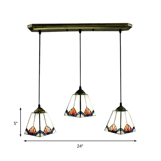 White Pyramid Cluster Pendant Industrial 3 Bulbs Stained Art Glass Ceiling Hang Fixture for Living Room Clearhalo 'Ceiling Lights' 'Industrial Pendants' 'Industrial' 'Middle Century Pendants' 'Pendant Lights' 'Pendants' 'Tiffany' Lighting' 180158