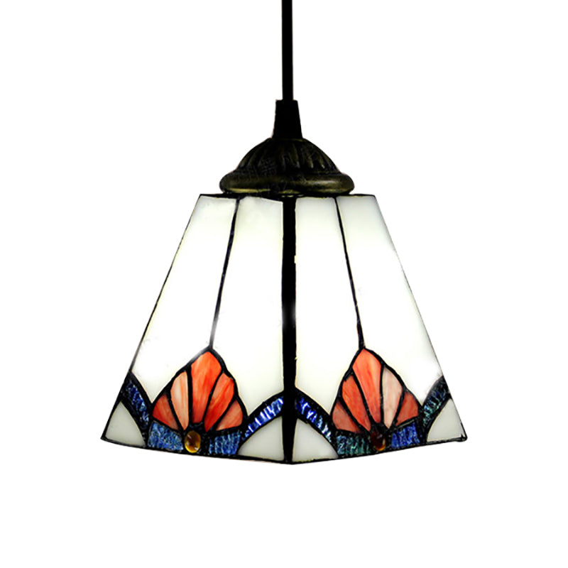 White Pyramid Cluster Pendant Industrial 3 Bulbs Stained Art Glass Ceiling Hang Fixture for Living Room Clearhalo 'Ceiling Lights' 'Industrial Pendants' 'Industrial' 'Middle Century Pendants' 'Pendant Lights' 'Pendants' 'Tiffany' Lighting' 180159