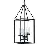 3 Lights Ceiling Light Fixture Vintage Candle Clear Glass Pendant Chandelier in Black with Metal Frame Clearhalo 'Ceiling Lights' 'Chandeliers' 'Close To Ceiling Lights' 'Glass shade' 'Glass' 'Industrial Chandeliers' 'Industrial' 'Middle Century Chandeliers' 'Tiffany' Lighting' 180224