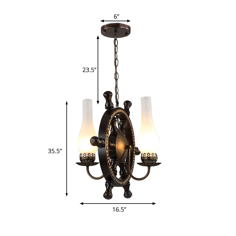 2-Light Pendant Light Fixture Industrial Bottle Shade White Glass Hanging Chandelier in Oil Rubbed Bronze Clearhalo 'Ceiling Lights' 'Chandeliers' 'Glass shade' 'Glass' 'Industrial Chandeliers' 'Industrial' 'Middle Century Chandeliers' 'Pendant Lights' 'Tiffany' Lighting' 180233