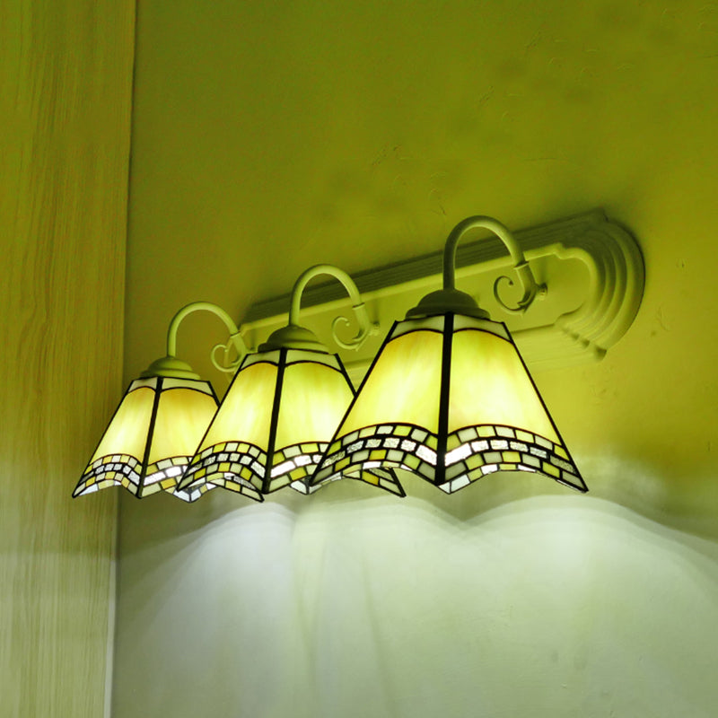 Stained Glass Geometric Wall Lamp Tiffany Style 3 Lights Sconce Lighting in Sky Blue/Blue/Yellow for Bathroom Clearhalo 'Industrial' 'Middle century wall lights' 'Tiffany wall lights' 'Tiffany' 'Wall Lamps & Sconces' 'Wall Lights' Lighting' 180261