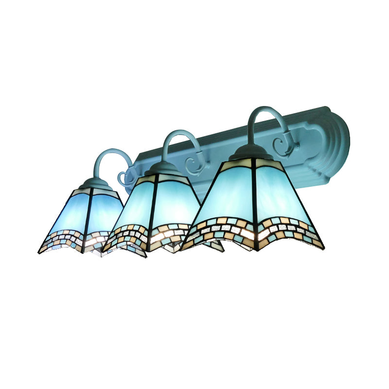 Stained Glass Geometric Wall Lamp Tiffany Style 3 Lights Sconce Lighting in Sky Blue/Blue/Yellow for Bathroom Clearhalo 'Industrial' 'Middle century wall lights' 'Tiffany wall lights' 'Tiffany' 'Wall Lamps & Sconces' 'Wall Lights' Lighting' 180266