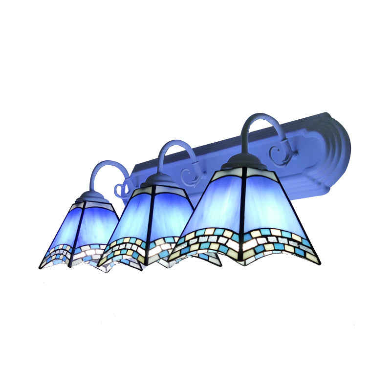 Stained Glass Geometric Wall Lamp Tiffany Style 3 Lights Sconce Lighting in Sky Blue/Blue/Yellow for Bathroom Clearhalo 'Industrial' 'Middle century wall lights' 'Tiffany wall lights' 'Tiffany' 'Wall Lamps & Sconces' 'Wall Lights' Lighting' 180268