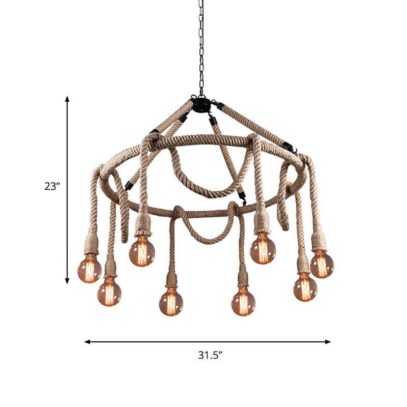 Adjustable Rope Chandelier Pendant Light with Bare Bulb Farmhouse Multi Light Bar Ceiling Fixture in Beige Clearhalo 'Ceiling Lights' 'Chandeliers' 'Industrial Chandeliers' 'Industrial' 'Middle Century Chandeliers' 'Tiffany' Lighting' 180291