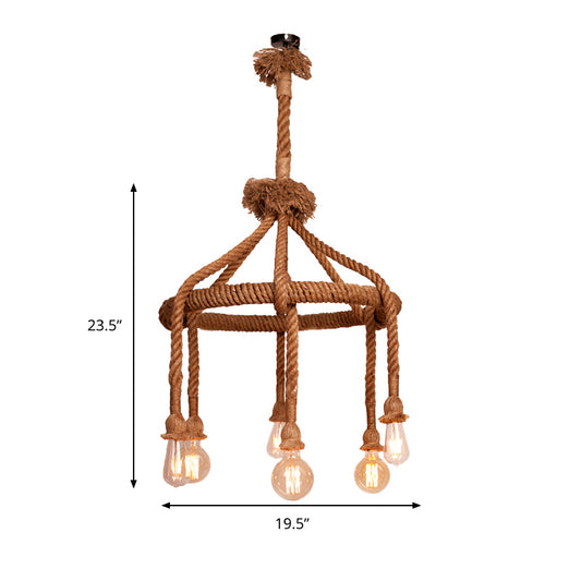 Adjustable Rope Chandelier Pendant Light with Bare Bulb Farmhouse Multi Light Bar Ceiling Fixture in Beige Clearhalo 'Ceiling Lights' 'Chandeliers' 'Industrial Chandeliers' 'Industrial' 'Middle Century Chandeliers' 'Tiffany' Lighting' 180295