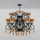 Lodge Bowl Chandelier Stained Glass 11 Lights Decorative Inverted Chandelier with Crystal in Orange Clearhalo 'Ceiling Lights' 'Chandeliers' 'Industrial' 'Middle Century Chandeliers' 'Pendant Lights' 'Tiffany Chandeliers' 'Tiffany close to ceiling' 'Tiffany' Lighting' 180305