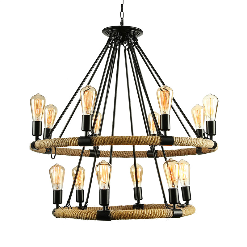 Roped Ring Chandelier Light Fixture Lodge Style 6/8 Heads Kitchen Pendant Lighting with Adjustable Chain in Black Clearhalo 'Ceiling Lights' 'Chandeliers' 'Industrial Chandeliers' 'Industrial' 'Middle Century Chandeliers' 'Tiffany' Lighting' 180314