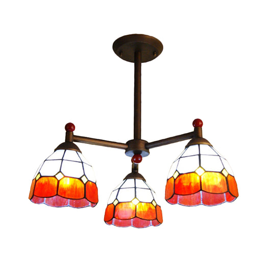 Red/Blue/Yellow Bowl Semi Flush Mount Rustic Stained Glass 3 Lights Ceiling Light Fixture for Dining Room Clearhalo 'Ceiling Lights' 'Chandeliers' 'Industrial' 'Middle Century Chandeliers' 'Pendant Lights' 'Tiffany Chandeliers' 'Tiffany close to ceiling' 'Tiffany' Lighting' 180329
