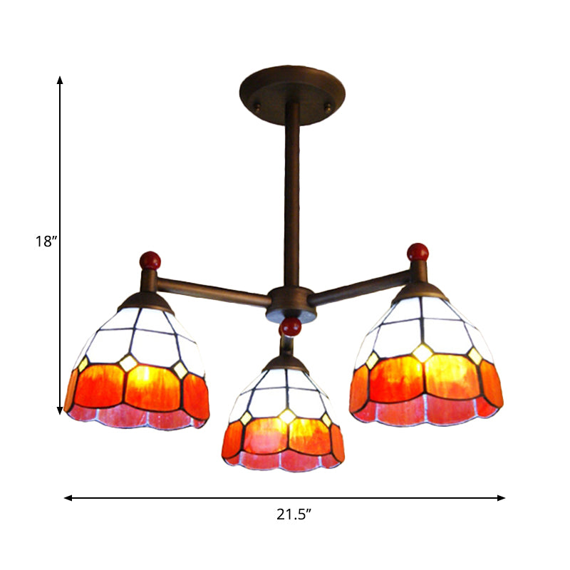 Red/Blue/Yellow Bowl Semi Flush Mount Rustic Stained Glass 3 Lights Ceiling Light Fixture for Dining Room Clearhalo 'Ceiling Lights' 'Chandeliers' 'Industrial' 'Middle Century Chandeliers' 'Pendant Lights' 'Tiffany Chandeliers' 'Tiffany close to ceiling' 'Tiffany' Lighting' 180330