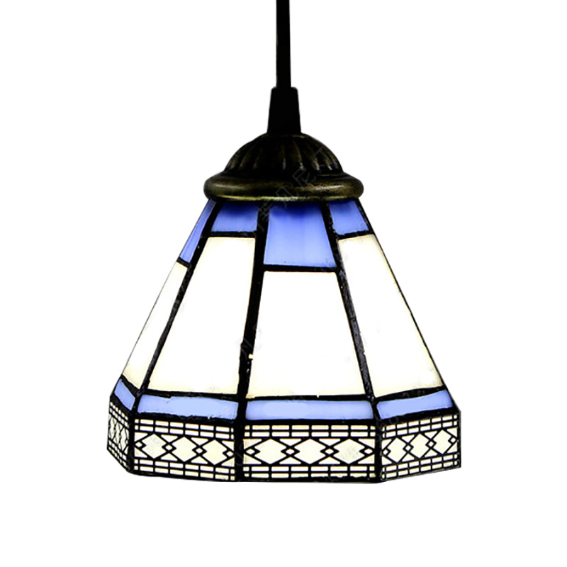 Stained Glass Tapered Swag Lamp Tiffany-Style 3 Heads Blue and White Cluster Pendant Light with Round/Linear Canopy Clearhalo 'Ceiling Lights' 'Chandeliers' 'Industrial' 'Middle Century Pendants' 'Pendant Lights' 'Pendants' 'Tiffany close to ceiling' 'Tiffany Pendants' 'Tiffany' Lighting' 180364