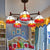 Bowl-Shaped Semi Flush Light Rustic Stained Glass 5 Lights Blue/Red/Yellow Semi Flush Ceiling Fixture for Living Room Red Clearhalo 'Ceiling Lights' 'Chandeliers' 'Industrial' 'Middle Century Chandeliers' 'Tiffany Chandeliers' 'Tiffany close to ceiling' 'Tiffany' Lighting' 180365