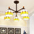 Bowl-Shaped Semi Flush Light Rustic Stained Glass 5 Lights Blue/Red/Yellow Semi Flush Ceiling Fixture for Living Room Yellow Clearhalo 'Ceiling Lights' 'Chandeliers' 'Industrial' 'Middle Century Chandeliers' 'Tiffany Chandeliers' 'Tiffany close to ceiling' 'Tiffany' Lighting' 180372