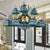 15 Lights Pyramid Chandelier Lighting Tiffany-Style Orange/Blue Stained Glass Ceiling Lamp Blue Clearhalo 'Ceiling Lights' 'Chandeliers' 'Industrial' 'Middle Century Chandeliers' 'Tiffany Chandeliers' 'Tiffany close to ceiling' 'Tiffany' Lighting' 180378