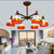 Domed Hanging Light Rustic Style Stained Glass 6 Lights Chandelier Light in Yellow/Red/Blue for Dining Room Red Clearhalo 'Ceiling Lights' 'Chandeliers' 'Glass shade' 'Glass' 'Industrial' 'Island Lights' 'Middle Century Chandeliers' 'Tiffany Chandeliers' 'Tiffany close to ceiling' 'Tiffany' Lighting' 180381
