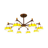 Dome-Shaped Hanging Pendant Rustic Stained Glass 8 Lights Chandelier Light in Red/Blue/Yellow for Bedroom Lighting Clearhalo 'Ceiling Lights' 'Chandeliers' 'Industrial' 'Middle Century Chandeliers' 'Tiffany Chandeliers' 'Tiffany close to ceiling' 'Tiffany' Lighting' 180396