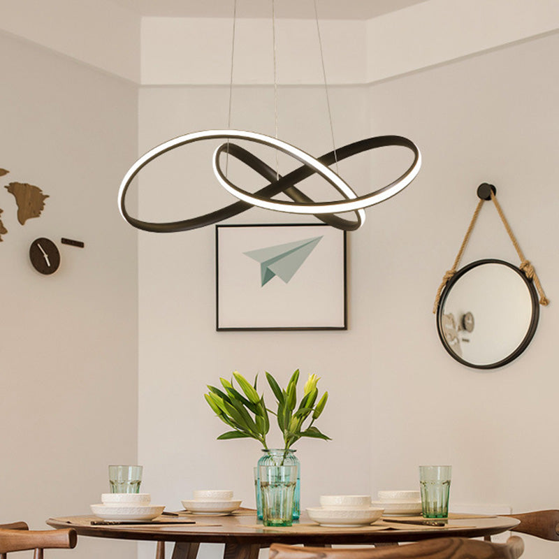 19.5"/27.5" W Simple LED Down Lighting Black Twisted Chandelier Lighting with Metal Shade in Warm/White Light Black Clearhalo 'Ceiling Lights' 'Chandeliers' 'Modern Chandeliers' 'Modern' Lighting' 1804352