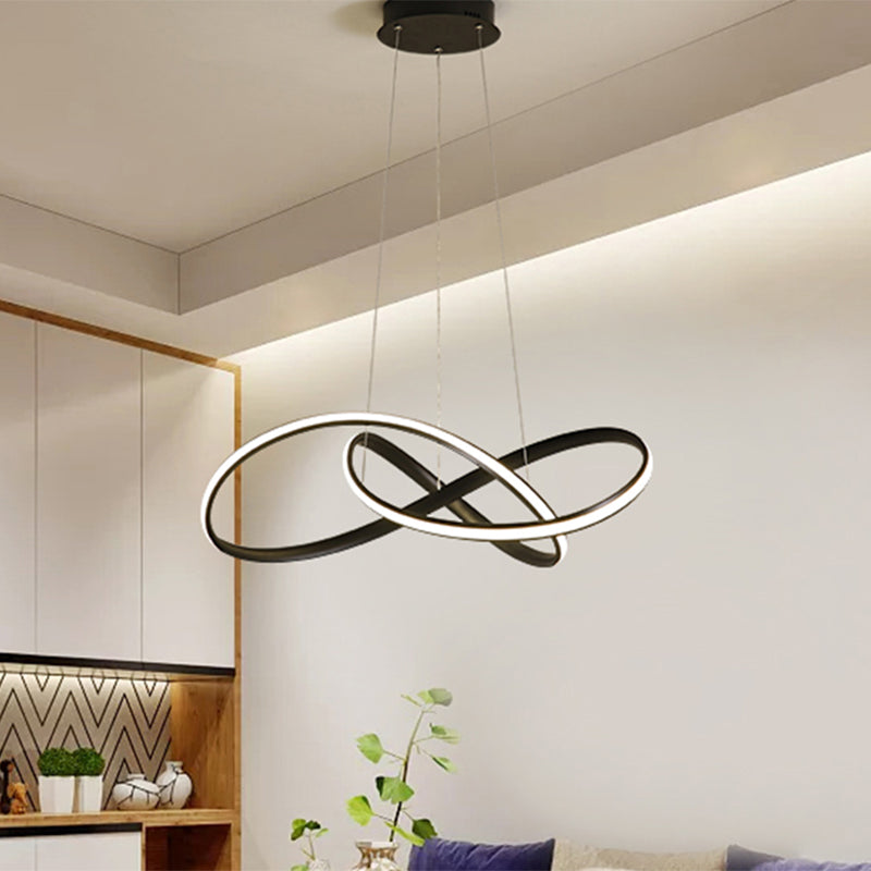 19.5"/27.5" W Simple LED Down Lighting Black Twisted Chandelier Lighting with Metal Shade in Warm/White Light Clearhalo 'Ceiling Lights' 'Chandeliers' 'Modern Chandeliers' 'Modern' Lighting' 1804353