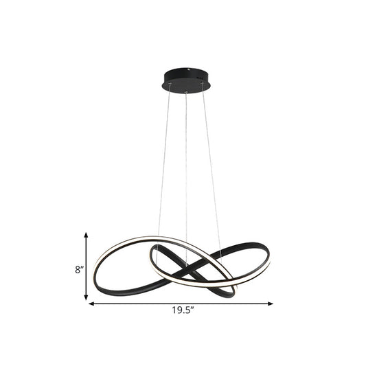 19.5"/27.5" W Simple LED Down Lighting Black Twisted Chandelier Lighting with Metal Shade in Warm/White Light Clearhalo 'Ceiling Lights' 'Chandeliers' 'Modern Chandeliers' 'Modern' Lighting' 1804356