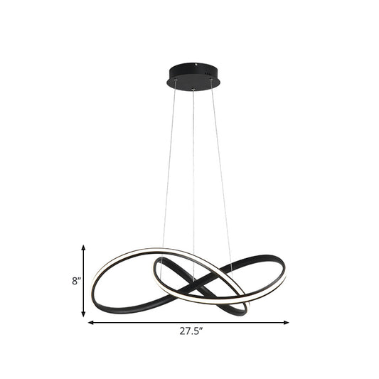 19.5"/27.5" W Simple LED Down Lighting Black Twisted Chandelier Lighting with Metal Shade in Warm/White Light Clearhalo 'Ceiling Lights' 'Chandeliers' 'Modern Chandeliers' 'Modern' Lighting' 1804357