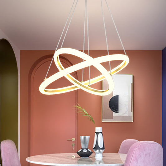 Modern Dual Ring Chandelier Metallic Dining Room LED Suspension Lighting in Gold, Warm/White Light Gold Clearhalo 'Ceiling Lights' 'Chandeliers' 'Modern Chandeliers' 'Modern' Lighting' 1804358