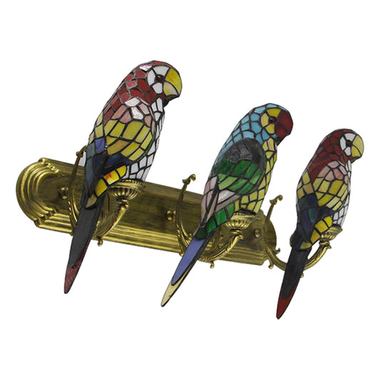3 Lights Parrot Shaped Wall Lighting Rustic Lodge Stained Glass Sconce Light for Living Room Clearhalo 'Industrial' 'Middle century wall lights' 'Tiffany wall lights' 'Tiffany' 'Wall Lamps & Sconces' 'Wall Lights' Lighting' 180435