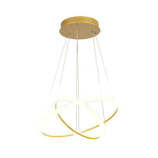 Modern Dual Ring Chandelier Metallic Dining Room LED Suspension Lighting in Gold, Warm/White Light Clearhalo 'Ceiling Lights' 'Chandeliers' 'Modern Chandeliers' 'Modern' Lighting' 1804361