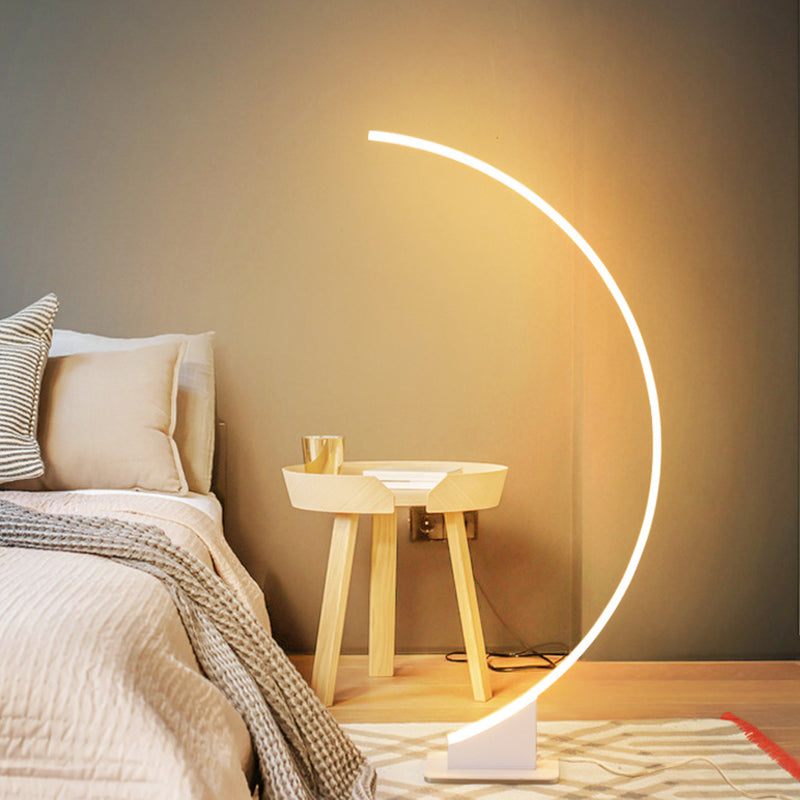 White/Coffee Arch Floor Lamp Minimalist LED Metal Floor Standing Lighting in Warm/White Light for Bedroom White Clearhalo 'Floor Lamps' 'Lamps' Lighting' 1804363