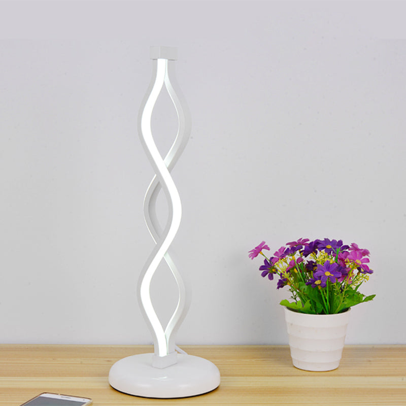 Minimalist LED Nightstand Light White Spiral Table Lamp with Metallic Shade for Bedside Clearhalo 'Lamps' 'Table Lamps' Lighting' 1804374