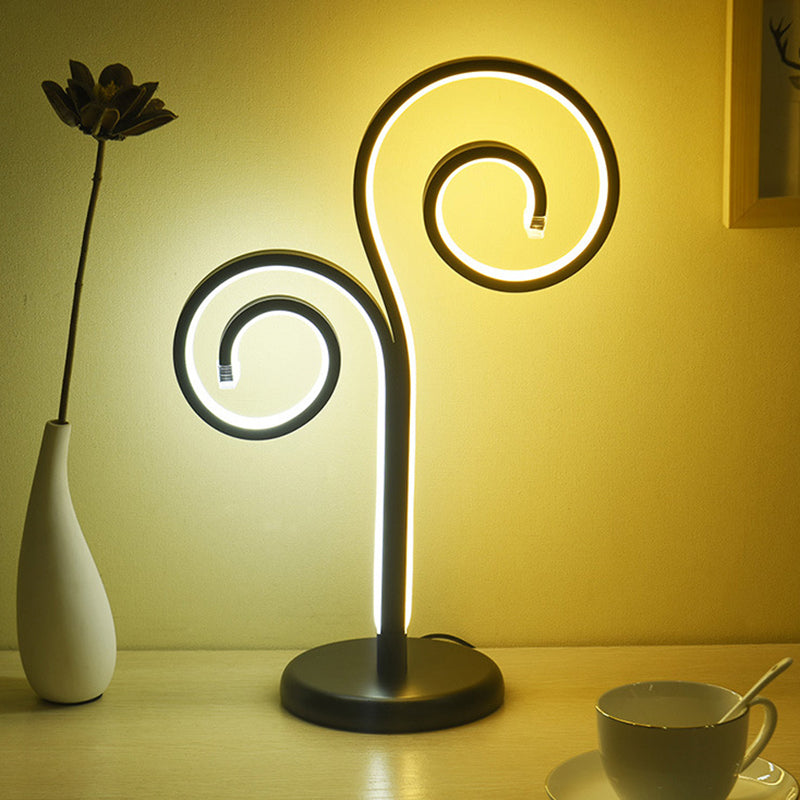 Metallic Swirling Nightstand Lamp Contemporary Black/White/Gold LED Desk Light with Circle Pedestal Black Clearhalo 'Lamps' 'Table Lamps' Lighting' 1804378