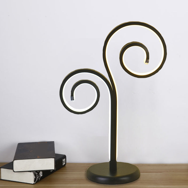 Metallic Swirling Nightstand Lamp Contemporary Black/White/Gold LED Desk Light with Circle Pedestal Clearhalo 'Lamps' 'Table Lamps' Lighting' 1804379